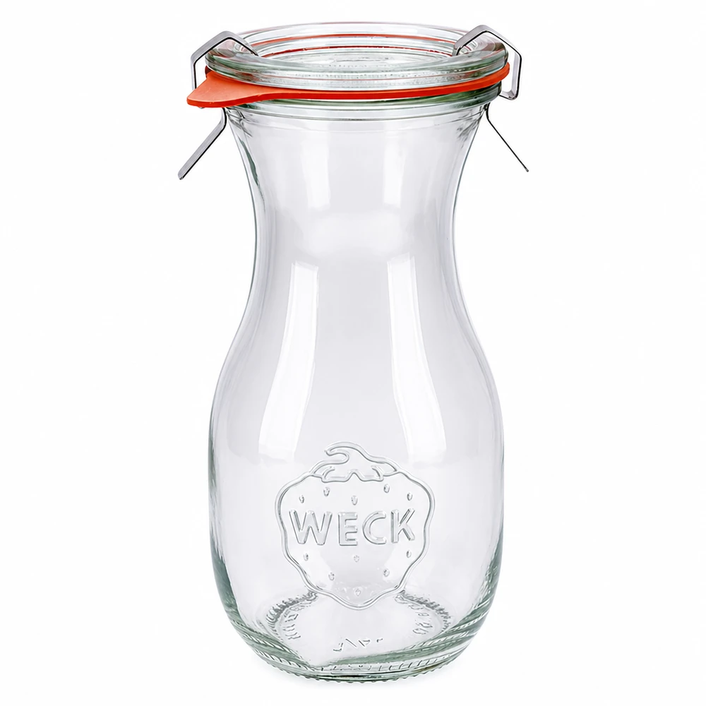 Botella de zumo de 290 ml, juego completo WECK RR60 Frasco de zumo WECK 290ml con tapa de cristal y anillo de goma Tarro de conserva RR60 para zumos y conservas