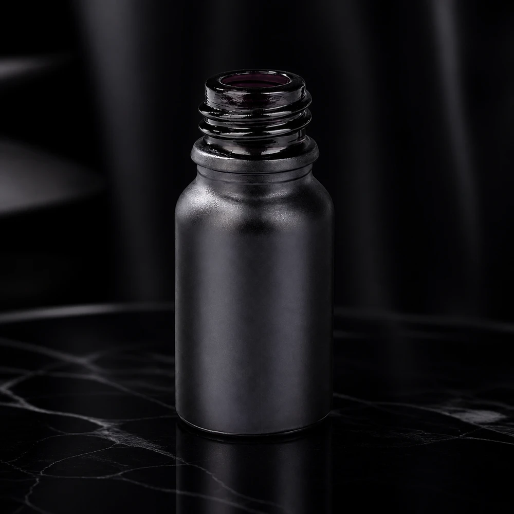 Elegante frasco de farmacia BlackLine UT18/10 UNiTWIST de 10 ml con silueta estilizada para una presentación elegante