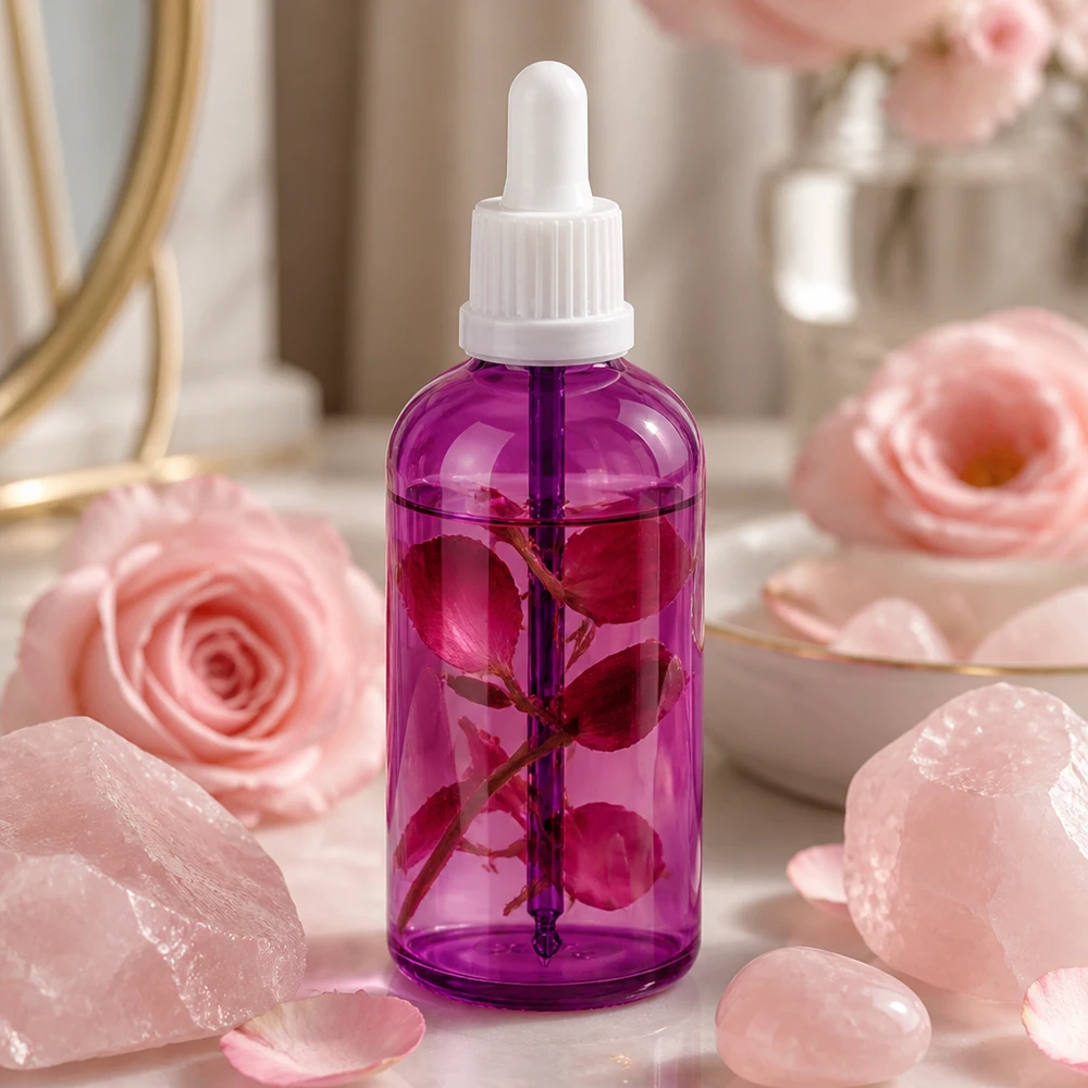 100ml botella pipeta blanco Originalidad tapón de rosca PurpleLine UT18/100 Frasco cosmético de 100 ml con pipeta en violeta para sueros faciales y aceites para el cuidado de la piel