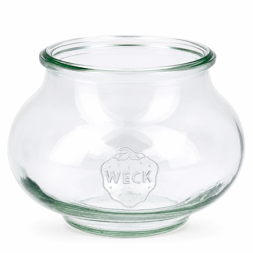 Tarro de cristal decorativo WECK RR80 de 560 ml Tarro para joyas WECK de 560 ml RR80 de cristal transparente con logotipo en relieve y amplia abertura para conservar y almacenar