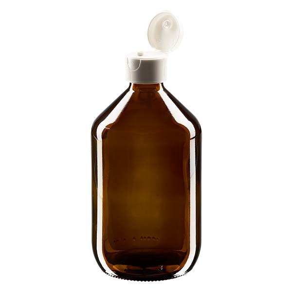 Frasco para medicamentos de 500 ml, marrón, con tapón abatible ApoGlas Frasco para medicamentos de 500 ml, marrón, con tapón abatible ApoGlas