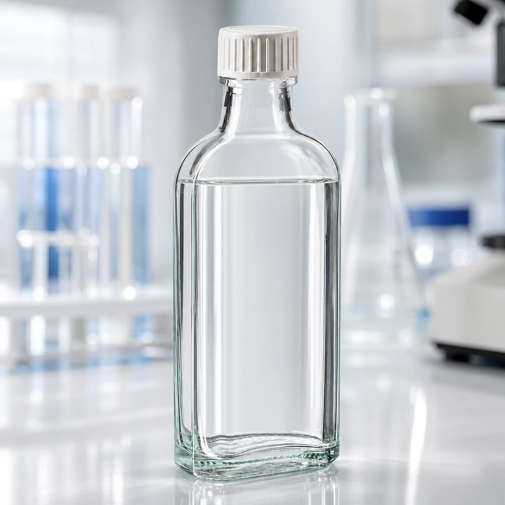 Frasco de laboratorio pequeño de 100 ml, transparente, con fondo plano y revestimiento de espuma de PE, para uso en laboratorio