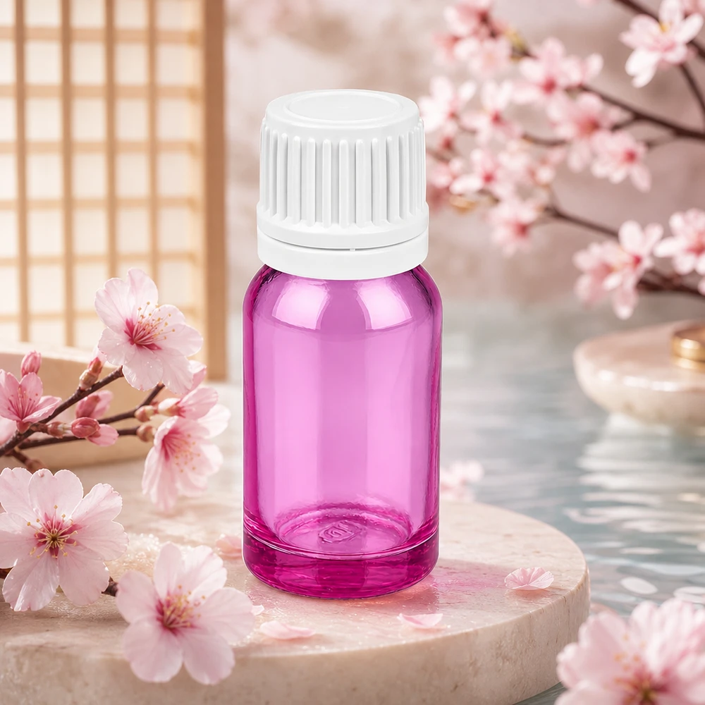 Frasco compacto de 10 ml en elegante violeta con tapón blanco para aplicaciones móviles