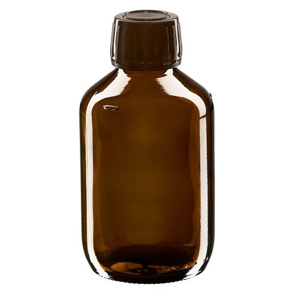 Frasco medicamento 200ml marrón, tapón marrón con precinto de seguridad ApoGlas Frasco medicamento 200ml marrón, tapón marrón con precinto de seguridad ApoGlas