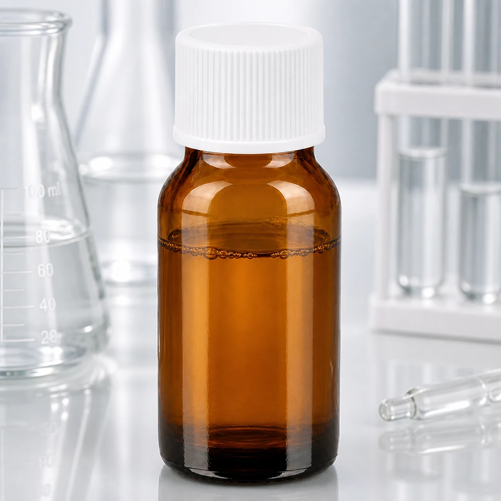 Frasco de laboratorio compacto de 10 ml de vidrio ámbar con tapón blanco para una dosificación precisa