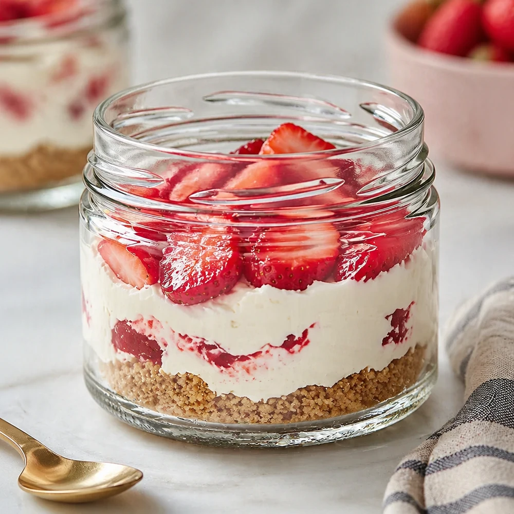 Tarro redondo de 540ml sin tapa (TO100) UNiTWIST UNiTWIST Runda540 vasos 540ml TO100 rellenos de capas postre fresas mascarpone base galleta receta postre