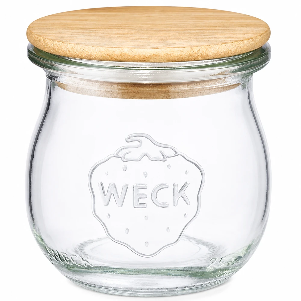 Tarro de tulipán de 75ml WECK RR40 con tapa de madera WECK tarro tulipán 75ml RR40 con tapa de madera Tarro para conservas de cristal con tapa de corcho