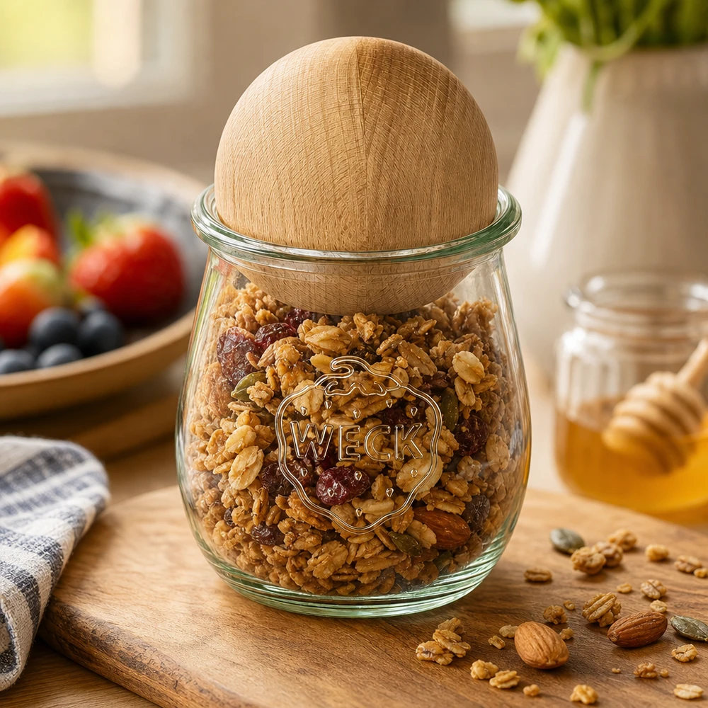 WECK tarro tulipán 220ml con bola de haya relleno de frutos secos, tarro de almacenaje paisaje de cocina