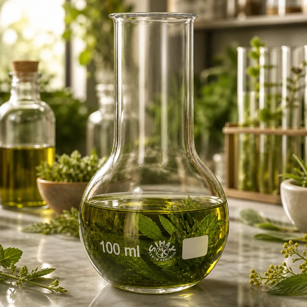 Frasco de pie de 100 ml con diseño ergonómico y marcas de medición para la determinación precisa del volumen en el laboratorio