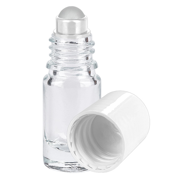 Botella de farmacia transparente 5ml tapón roll-on blanco Botella de farmacia transparente 5ml tapón roll-on blanco