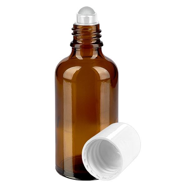 Botella de farmacia marrón 50ml tapón roll-on blanco Botella de farmacia marrón 50ml tapón roll-on blanco