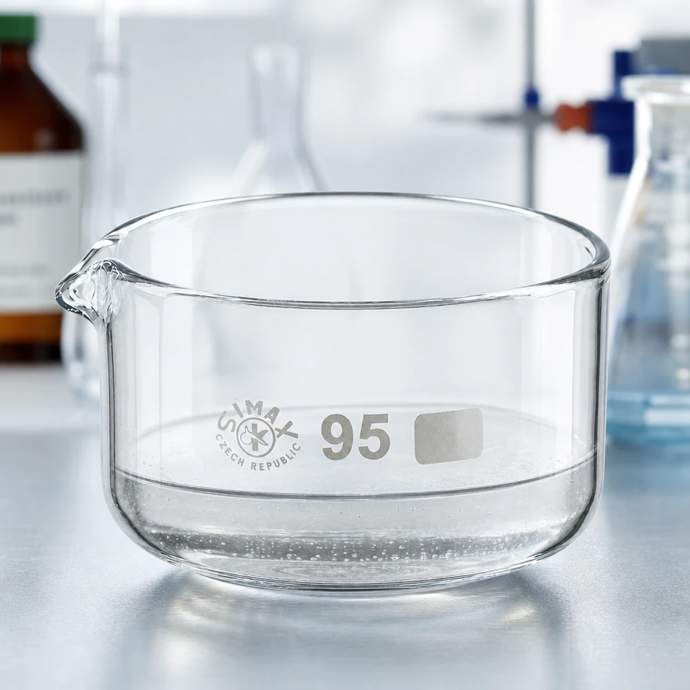 Recipiente de cristalización transparente vacío, 300 ml, vidrio borosilicato, pico de vertido de 95 mm, laboratorio SIMAX, República Checa