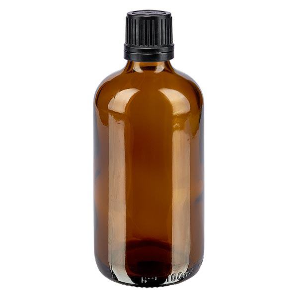Botella de farmacia marrón 100ml tapón cuentagotas premium 1mm negro a prueba de manipulaciones Botella de farmacia marrón 100ml tapón cuentagotas premium 1mm negro a prueba de manipulaciones