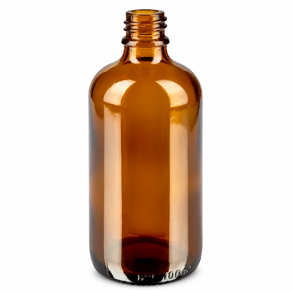 Frasco pipeta 100ml blanco/rojo cierre inviolable BrownLine UT18/100 Frasco de vidrio ámbar de 100 ml con rosca UT18 para aplicaciones farmacéuticas