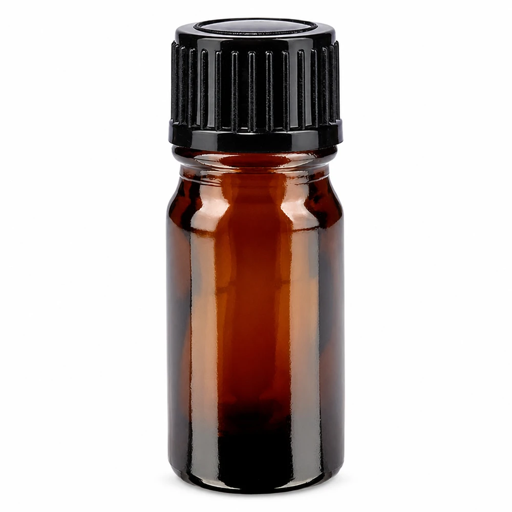 Frasco de farmacia de cristal marrón de 5 ml con tapón estándar negro de 11 mm
