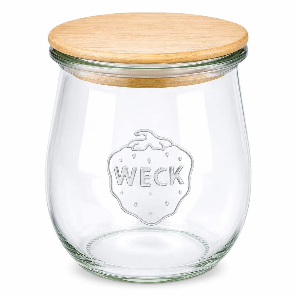 220ml tarro tulipán WECK RR60 con tapa de madera WECK tarro tulipán 220ml RR60 con tapa de madera - tarro de cristal para conservas con tapa de bambú para cocina y almacenaje