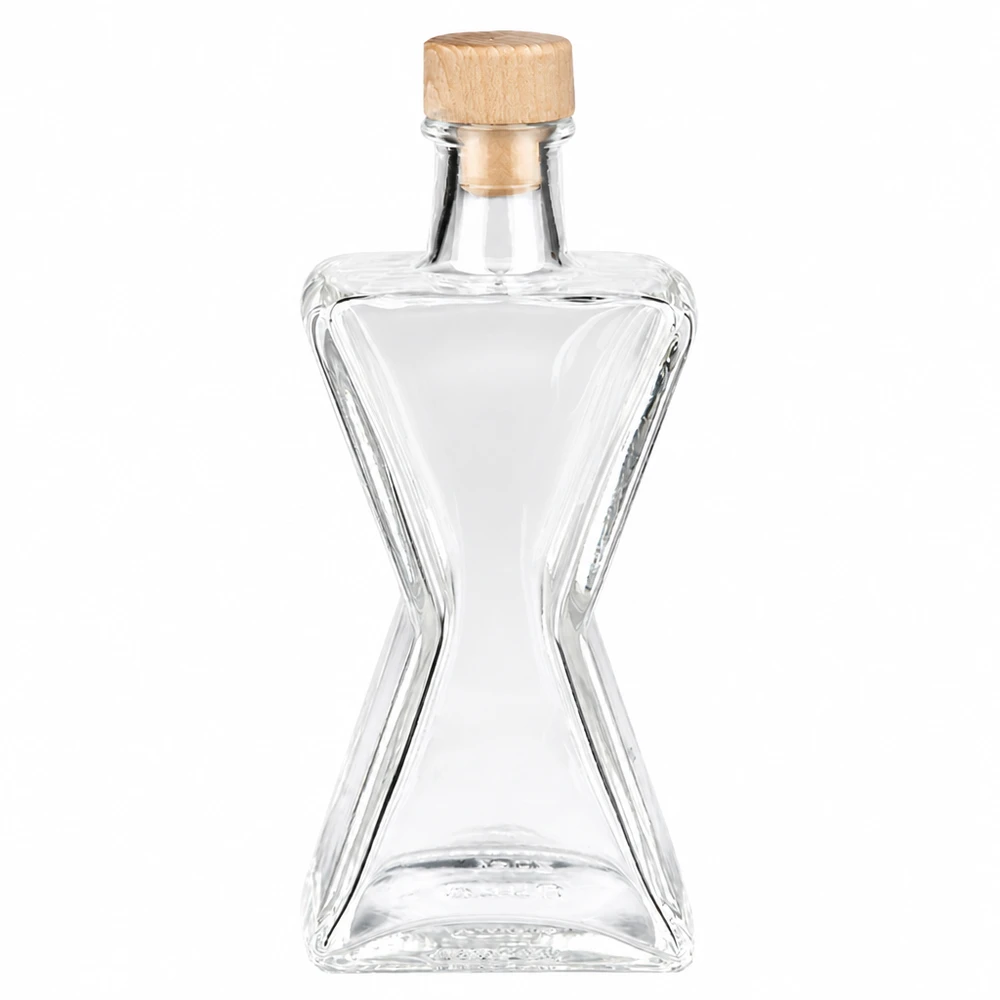 Botella de cristal de 200 ml Star con asa de madera tapón UNiTWIST - elegante botella en forma de estrella de cristal transparente con tapón de madera