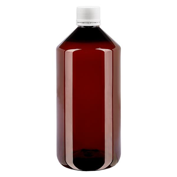 Botella PET 1000ml con tapón inviolable blanco, estriado fino Botella PET 1000ml con tapón inviolable blanco, estriado fino
