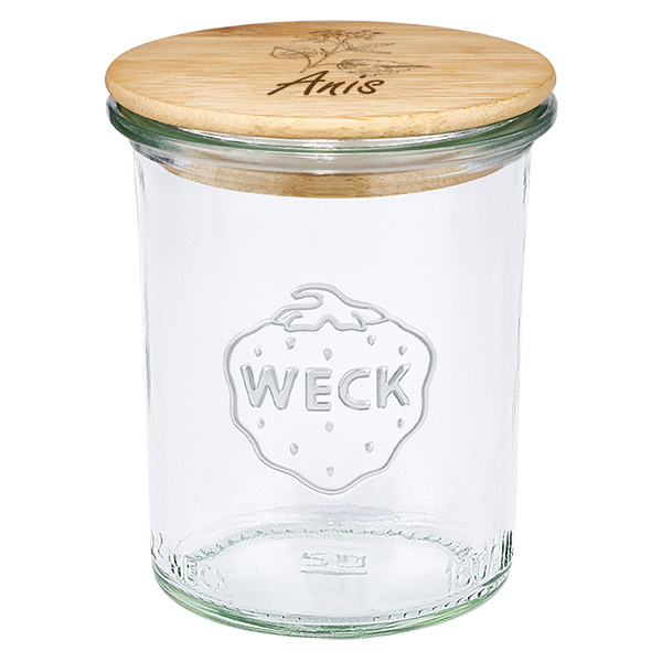 Couvercle en bois "Anis" avec verre larmier WECK 160ml Couvercle en bois "Anis" avec verre larmier WECK 160ml