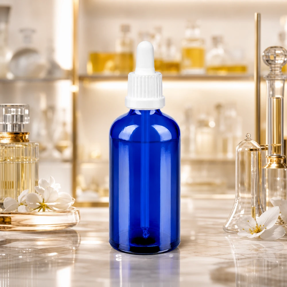 Frasco de vidrio ámbar de 100 ml con pipeta BlueLine UT18/100 para sustancias fotosensibles