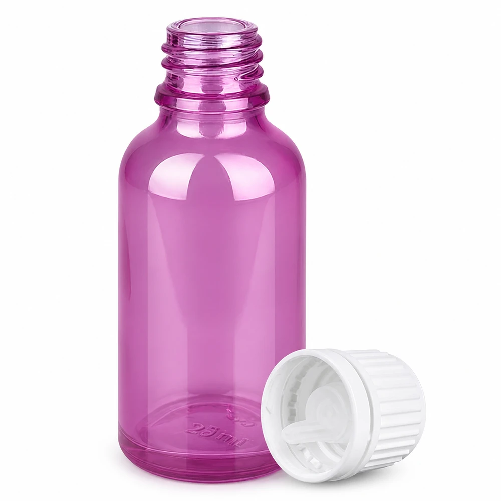 Frasco de cristal violeta de 30 ml con tapón cuentagotas para aceites esenciales y cosméticos