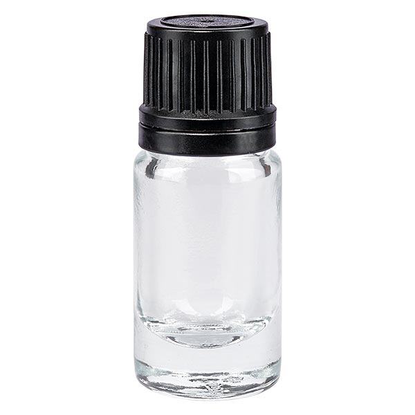 Botella de farmacia transparente 5ml tapón cuentagotas anillo vertedor 1mm tapón negro inviolable Botella de farmacia transparente 5ml tapón cuentagotas anillo vertedor 1mm tapón negro inviolable
