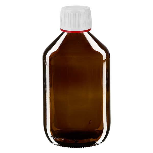 Frasco medicamento 500ml ámbar, tapón blanco con anillo inviolable rojo ApoGlas Frasco medicamento 500ml ámbar, tapón blanco con anillo inviolable rojo ApoGlas