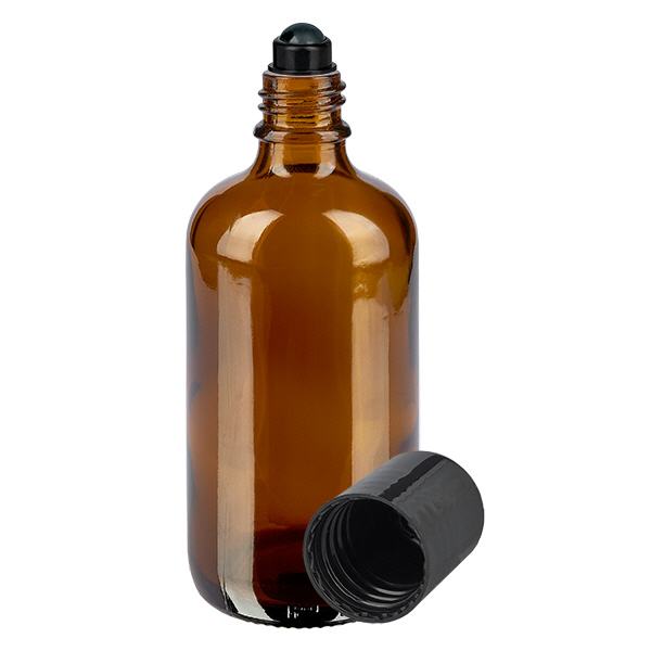 Botella de farmacia marrón 100ml tapón roll-on negro Botella de farmacia marrón 100ml tapón roll-on negro