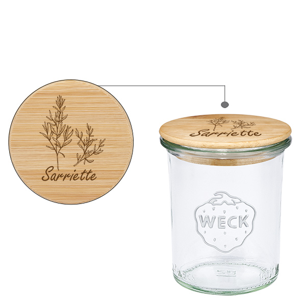Couvercle en bois "sarriette" avec WECK verre plongeant 160m