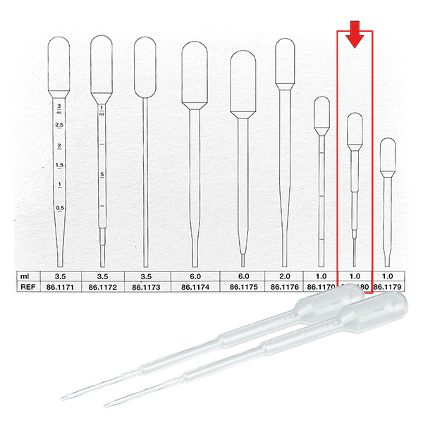 Pipeta de transferencia de 1 ml (104x10 mm) sin graduación Pipeta de transferencia de 1 ml (104x10 mm) sin graduación