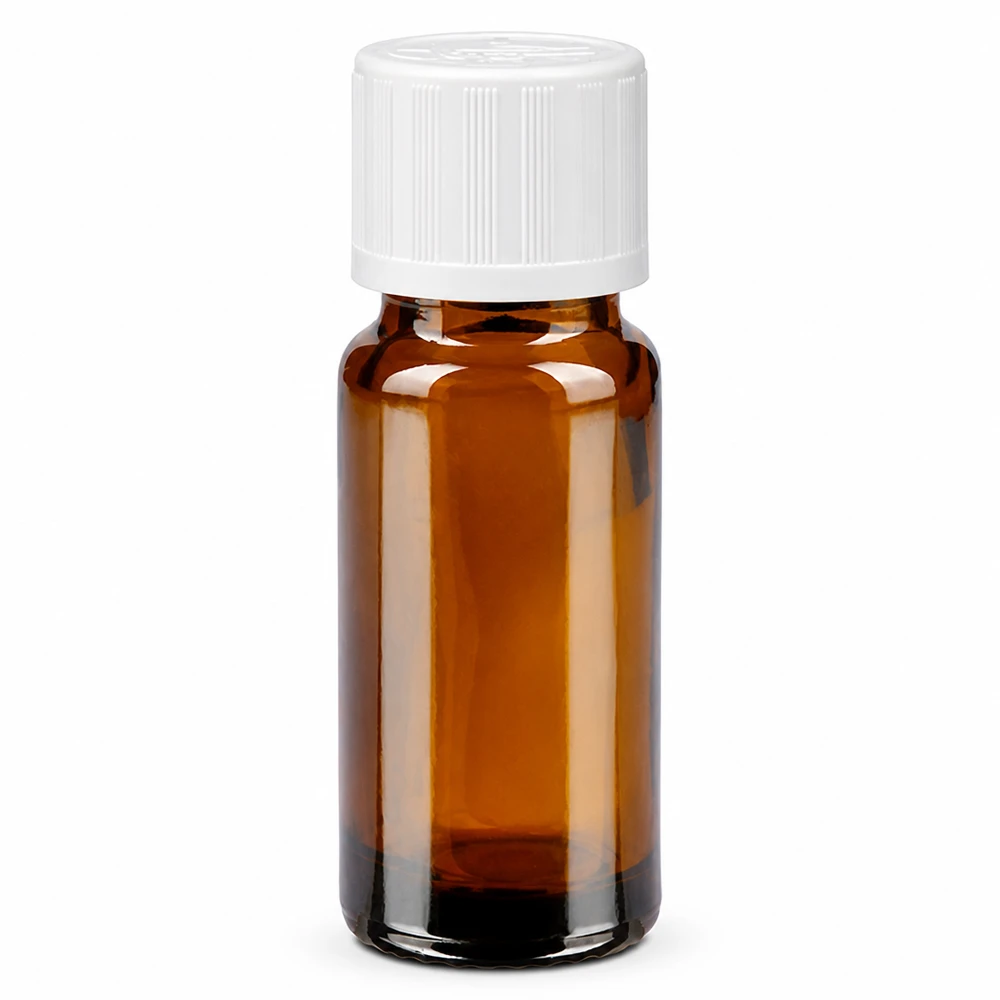 Frasco de farmacia de cristal marrón de 10 ml con tapón de seguridad para niños blanco de 11 mm