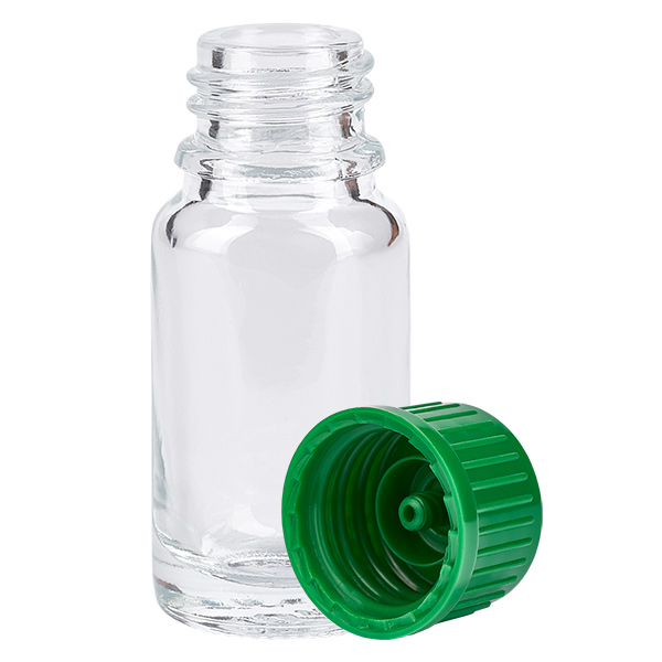 Botella de 10 ml con tapón de rosca de 11 mm, verde ClearLine estándar UT18/10 Botella de 10 ml con tapón de rosca de 11 mm, verde ClearLine estándar UT18/10