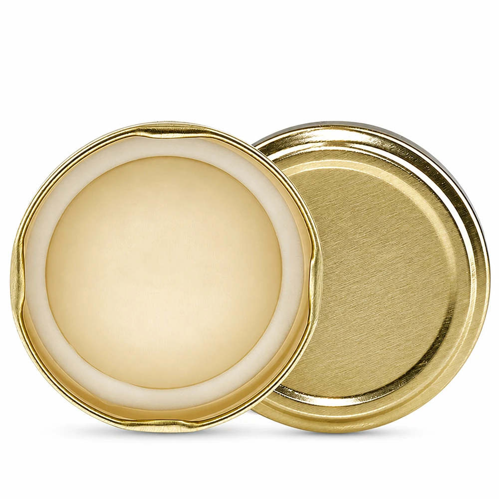 Tapa BasicSeal de 63 mm, color dorado (TO63) UNiTWIST Vista interior de la tapa dorada TO63 de 63 mm con junta blanca BasicSeal UniTwist
