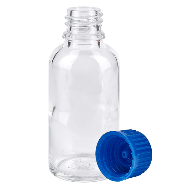 Frasco de 30 ml con tapón de rosca de 11 mm azul estándar ClearLine UT18/30 Frasco de 30 ml con tapón de rosca de 11 mm azul estándar ClearLine UT18/30