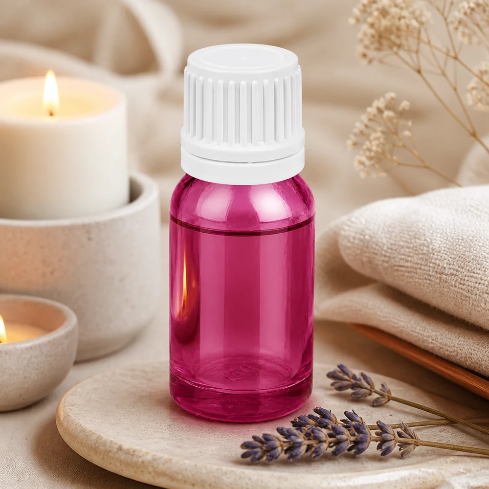 Frasco cuentagotas morado de 10 ml con tapón blanco a prueba de manipulaciones para un envasado seguro del producto