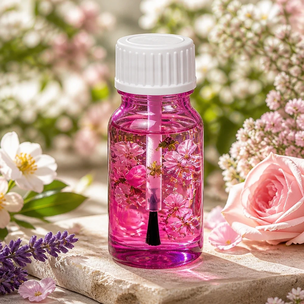 Frasco pincel 10ml blanco estándar PurpleLine UT18/10 Frasco pincel de 10 ml de vidrio blanco STD PurpleLine UT18/10 con flores para cosmética natural