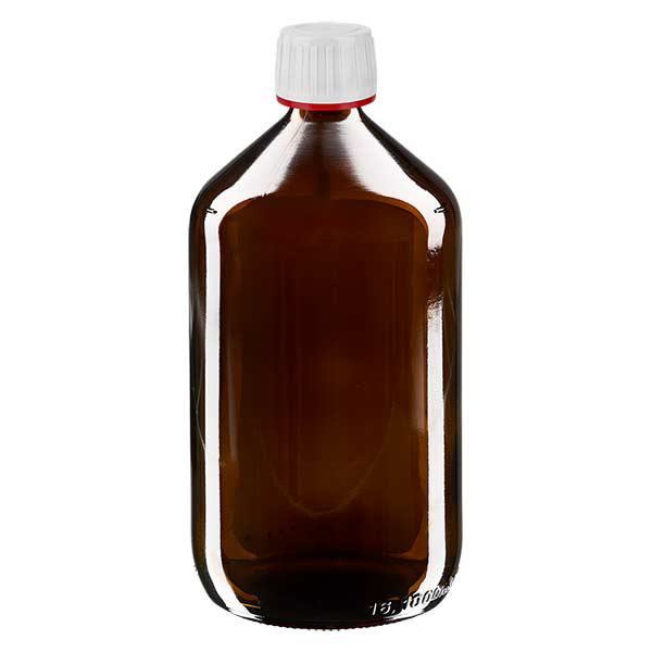 1000ml botella de medicina marrón, tapa blanca con precinto de seguridad rojo ApoGlas 1000ml botella de medicina marrón, tapa blanca con precinto de seguridad rojo ApoGlas