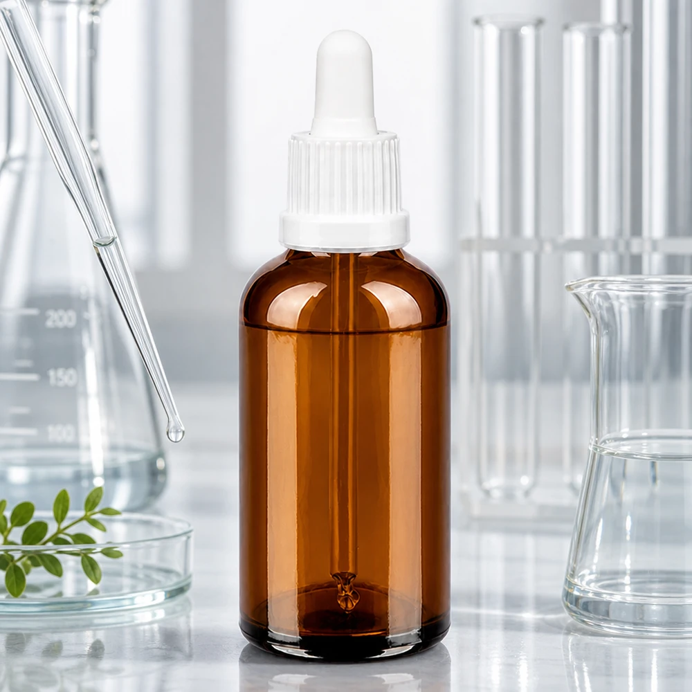 Frasco pipeta de 50 ml de vidrio marrón con cuentagotas para cosmética y aromaterapia