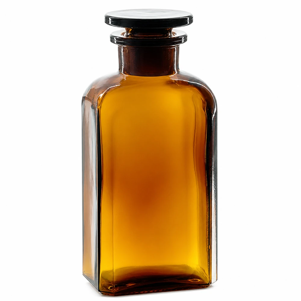 Frasco cuadrado de 250 ml, de color marrón, con tapón de cristal y cuello ancho, para laboratorio y farmacia