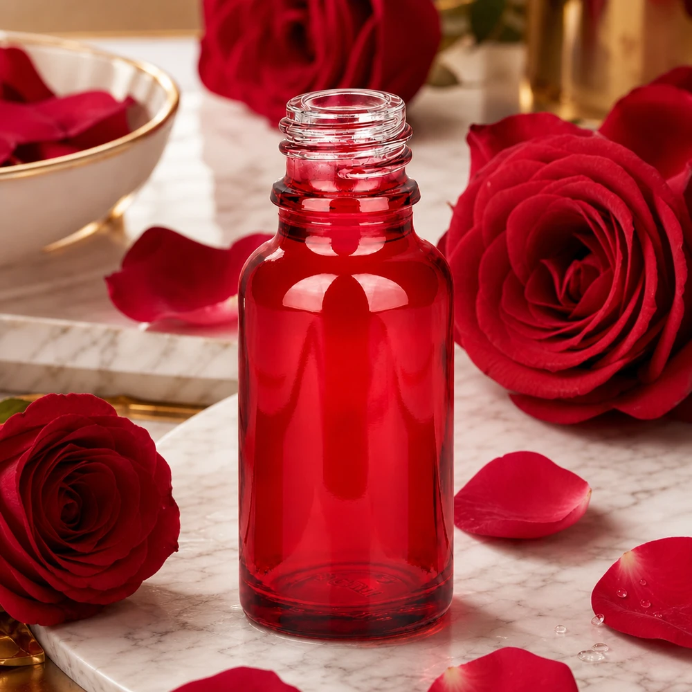 Frasco de farmacia rojo de 20 ml RedLine UT18/20 UNiTWIST con elegante diseño para cosmética y aromaterapia