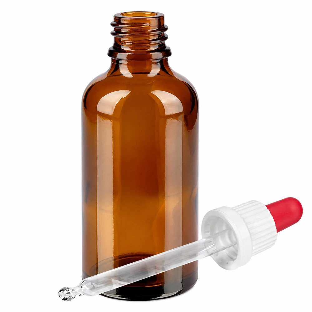 Frasco de cristal marrón de 50 ml con pipeta cuentagotas - ideal para aceites esenciales y aplicaciones de laboratorio