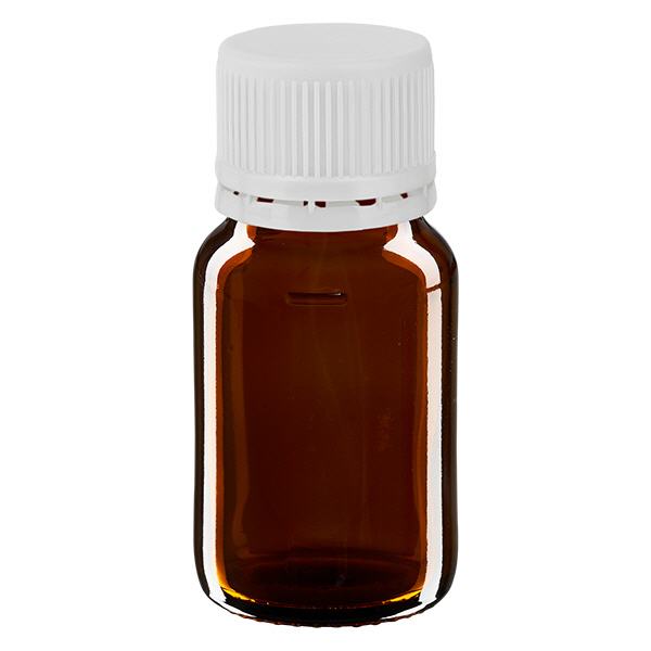 Frasco para medicamentos de 30 ml marrón, tapón blanco con precinto de seguridad ApoGlas Frasco para medicamentos de 30 ml marrón, tapón blanco con precinto de seguridad ApoGlas