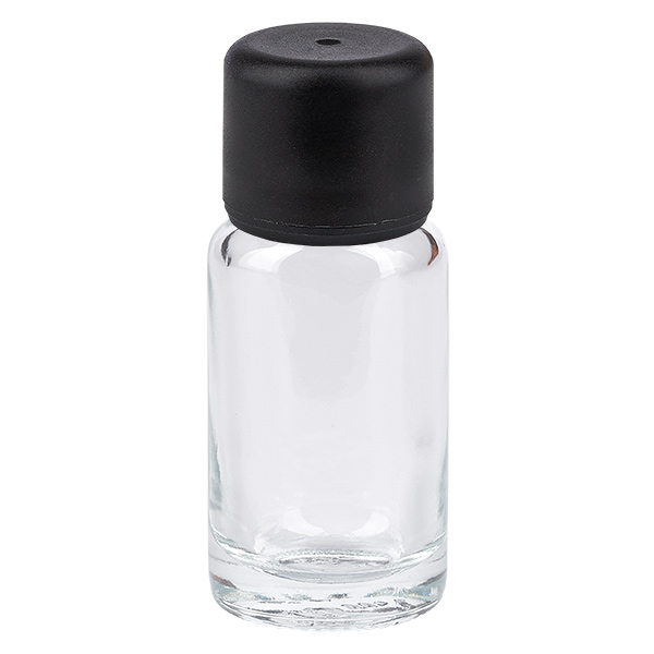 Frasco de 10 ml con tapón de rosca de 6 mm negro estándar ClearLine UT18/10 Frasco de 10 ml con tapón de rosca de 6 mm negro estándar ClearLine UT18/10