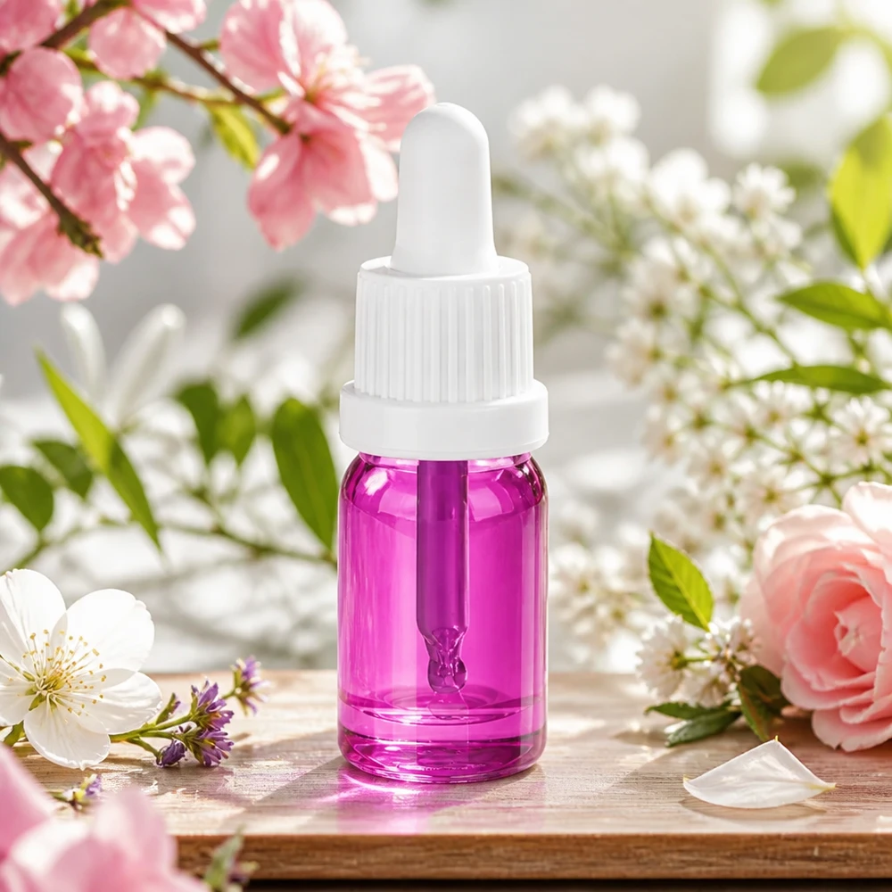 Frasco pipeta 5ml blanco originalidad tapón de rosca PurpleLine UT18/5 Frasco pipeta compacto de 5 ml con vidrio violeta transparente y tapón cuentagotas blanco