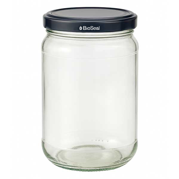 Tarro redondo de 305 ml + tapa BioSeal negra UNiTWIST