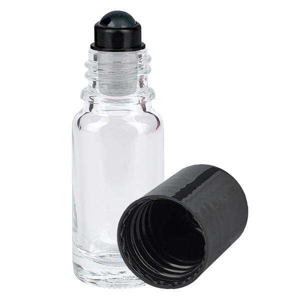 Botella de farmacia transparente 10ml tapón roll-on negro Botella de farmacia transparente 10ml tapón roll-on negro