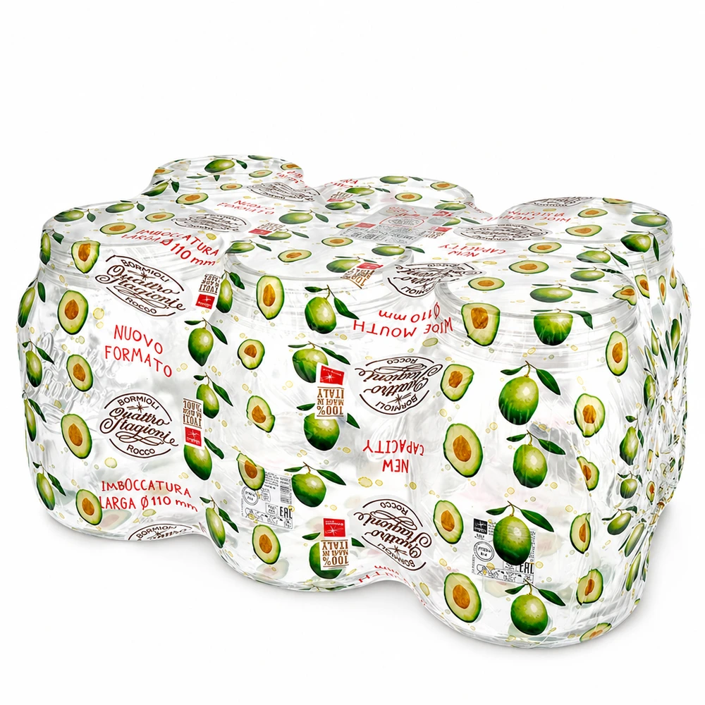 Tarro redondo 2000ml "Quattro Stagioni" QS110mm Tarro doméstico Quattro Stagioni 2000ml con decoración de aguacate Tarro de conserva para cocina y almacenaje