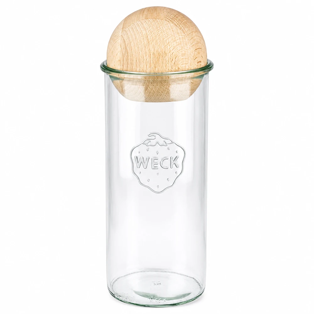 Vasos de 1500ml WECK RR100 con bola de madera de haya WECK RR100 vasos 1500ml con tapa de bola de madera de haya, tarro transparente para la cocina