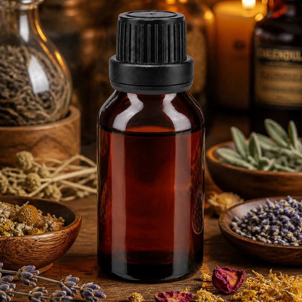 Botella de farmacia marrón 15ml tapón cuentagotas anillo vertedor 2mm tapón inviolable negro Frasco de cristal oscuro de 15 ml con tapón de seguridad para niños, entre hierbas medicinales secas