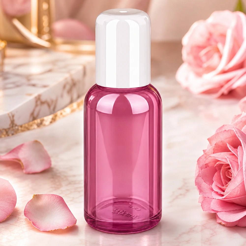 Elegante frasco roll-on de 30 ml en violeta púrpura con tapa blanca para productos cosméticos profesionales